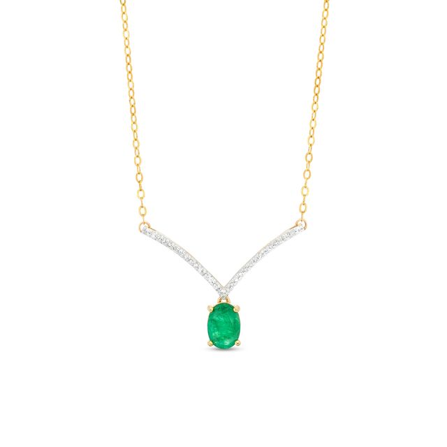 Oval Emerald and 1/15 CT. T.w. Diamond Chevron Necklace in 10K Gold â 17"