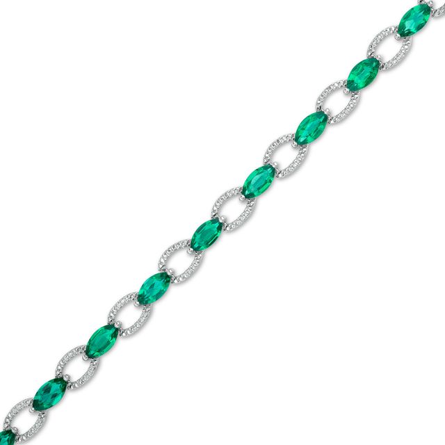 Marquise Lab-Created Emerald Open Link Bracelet in Sterling Silver - 7.25"