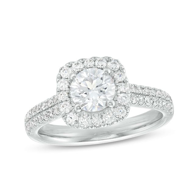 Celebration Ideal 1-5/8 CT. T.w. Certified Diamond Cushion-Shaped Frame Engagement Ring in 14K White Gold (I/I1)
