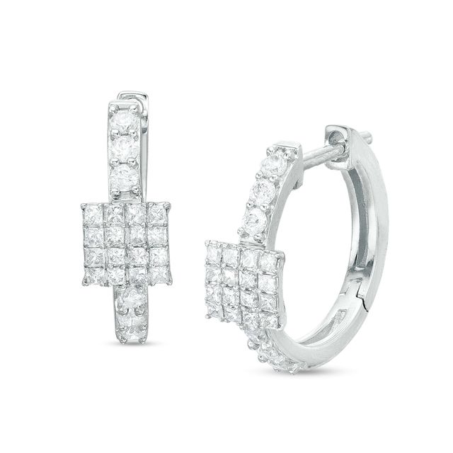 1/2 CT. T.w. Princess-Shaped Multi-Diamond Hoop Earrings in 10K White Gold