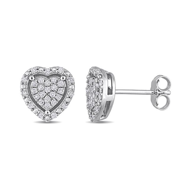 1/3 CT. T.w. Heart-Shaped Multi-Diamond Frame Stud Earrings in Sterling Silver