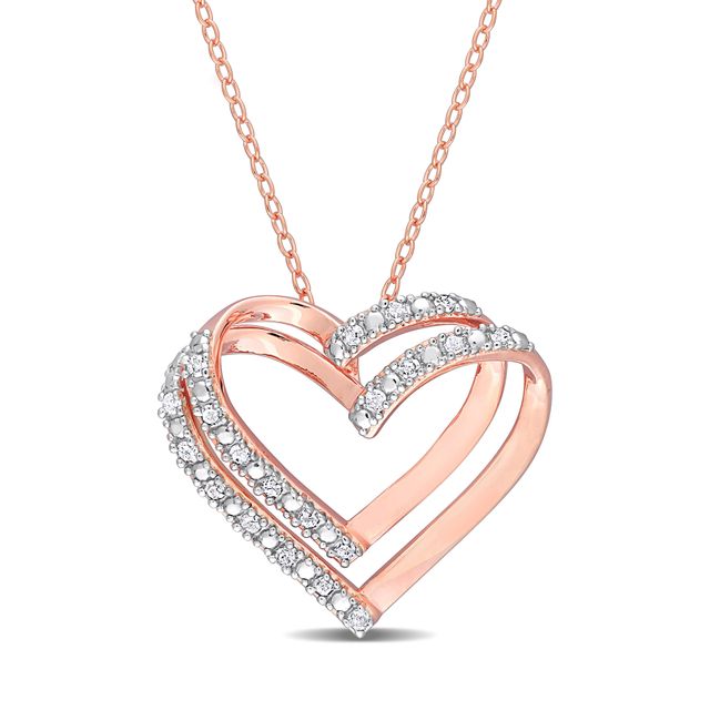 1/5 CT. T.w. Diamond Double Open Heart Pendant in Sterling Silver with Rose Rhodium