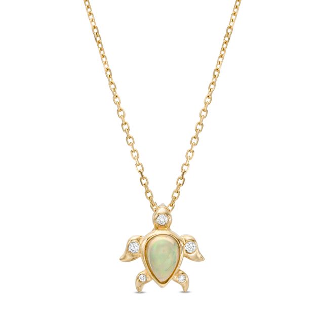 Pear-Shaped Opal and 1/20 CT. T.w. Diamond Turtle Pendant in 10K Gold