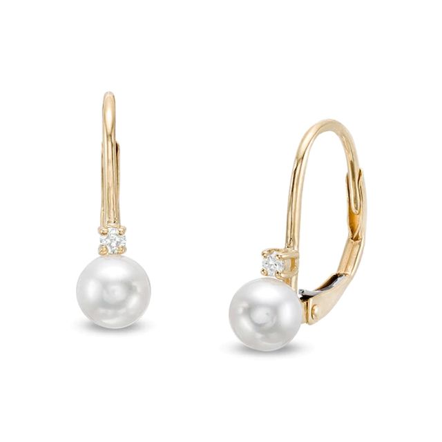5.0mm Freshwater Cultured Pearl and 1/20 CT. T.w. Diamond Drop Earrings in 10K Gold