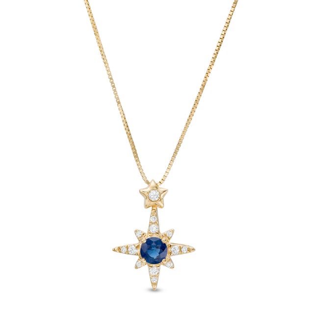 4.0mm Blue Sapphire and 1/10 CT. T.w. Diamond Double Star Pendant in 10K Gold