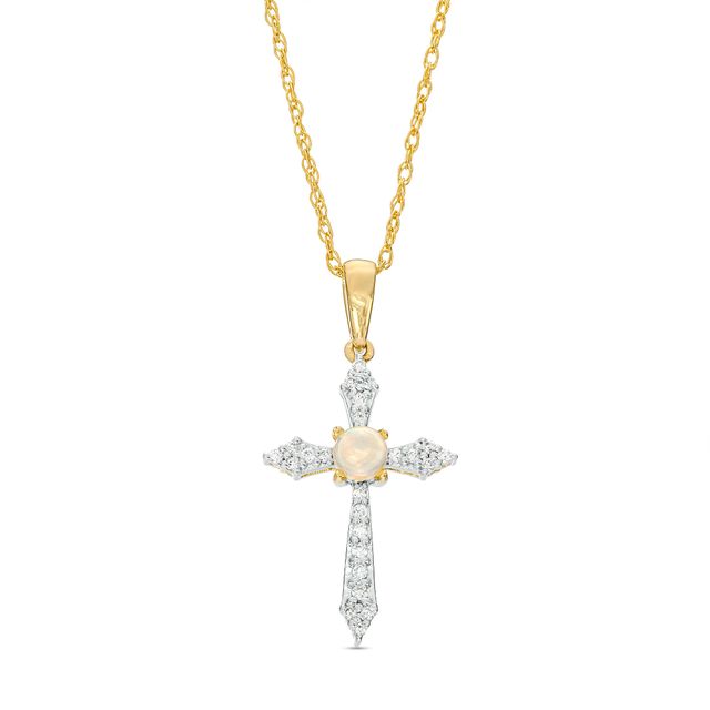 3.0mm Opal and 1/15 CT. T.w. Diamond Pointed Cross Pendant in 10K Gold