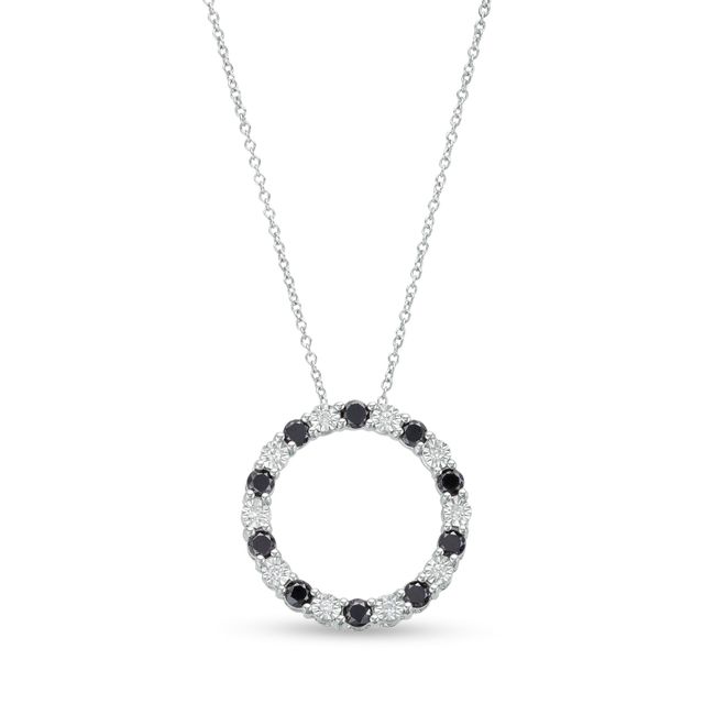 3/4 CT. T.w. Black and White Diamond Alternating Open Circle Pendant in Sterling Silver - 16"