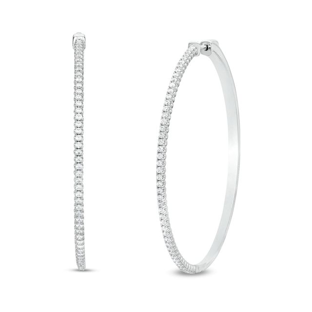 1-1/2 CT. T.w. Diamond Thin Hoop Earrings in 14K White Gold