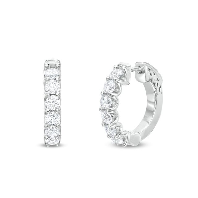 2 CT. T.w. Diamond Six Stone Hoop Earrings in 14K White Gold