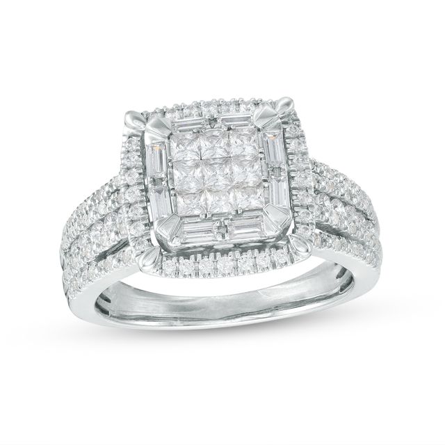 1 CT. T.w. Cushion-Shaped Multi-Diamond Frame Multi-Row Ring in 10K White Gold