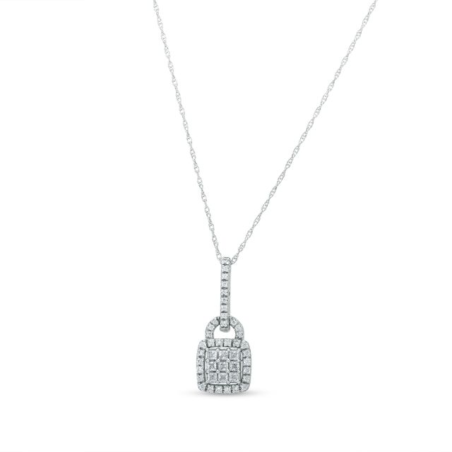 1/2 CT. T.w. Cushion-Shaped Multi-Diamond Frame Lock Pendant in 10K White Gold