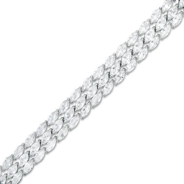 Marquise White Lab-Created Sapphire Triple Row Bracelet in Sterling Silver - 7.5"