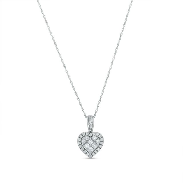 1/2 CT. T.w. Heart-Shaped Multi-Diamond Frame Pendant in 10K White Gold