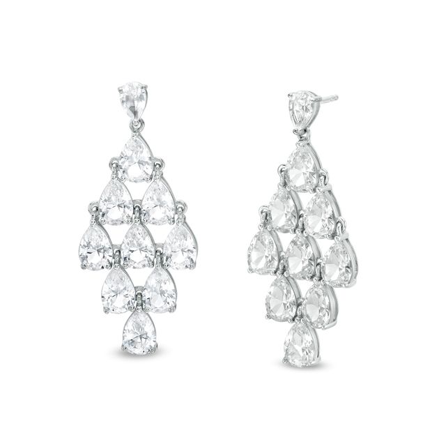 Pear-Shaped White Lab-Created Sapphire Dangle Drop Earrings in Sterling Silver