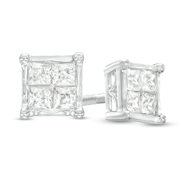 Men's 1 CT. T.w. Diamond Square Stud Earrings in 10K White Gold