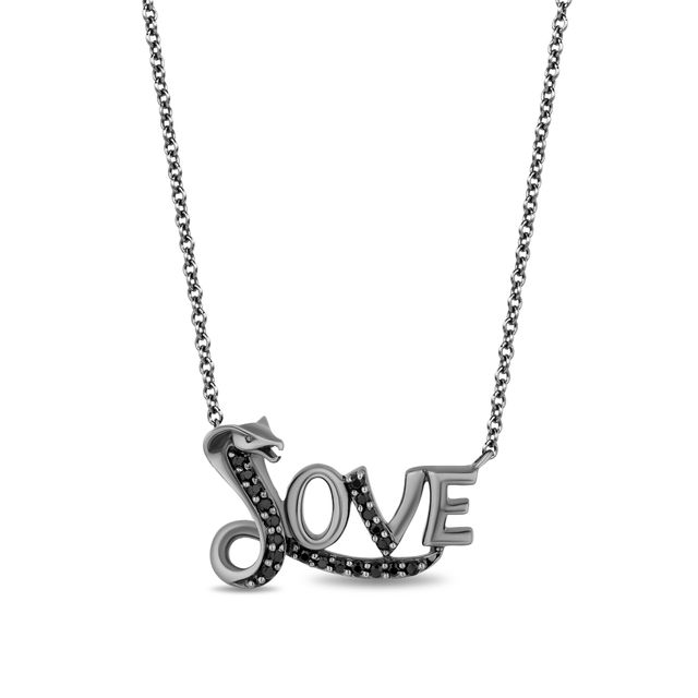 Enchanted Disney Villains Jafar 1/6 CT. T.w. Black Diamond "Love" Snake Necklace in Sterling Silver with Black Rhodium