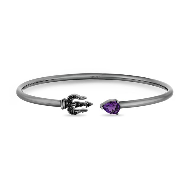 Enchanted Disney Villains Ursula Pear-Shaped Amethyst and 1/8 CT. T.w. Black Diamond Open Bangle in Sterling Silver