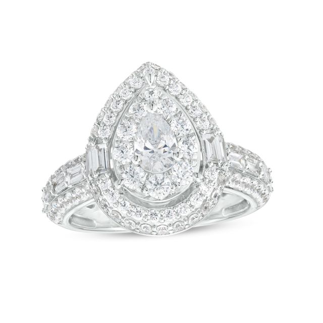 2 CT. T.w. Certified Pear-Shaped Lab-Created Diamond Double Frame Engagement Ring in 14K White Gold (F/Vs2)