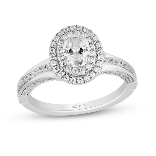 Enchanted Disney Cinderella 1 CT. T.w. Oval Diamond Double Frame Engagement Ring in 14K White Gold