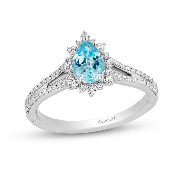 Enchanted Disney Elsa Pear-Shaped Sky Blue Topaz and 3/8 CT. T.w. Diamond Frame Engagement Ring in 14K White Gold