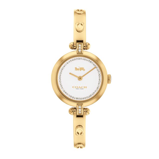 Ladies' Coach Cary Crystal Accent Gold-Tone Bangle Watch with White Dial (Model: 14504082)