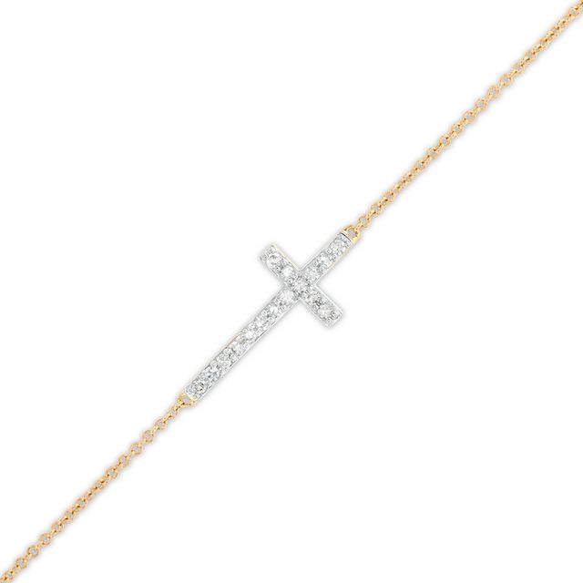 1/6 CT. T.w. Diamond Sideways Cross Bracelet in 10K Gold â 7.5"