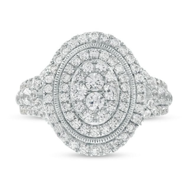 1-1/4 CT. T.w. Certified Oval-Shaped Lab-Created Multi-Diamond Double Frame Engagement Ring in 10K White Gold (F/Si2)