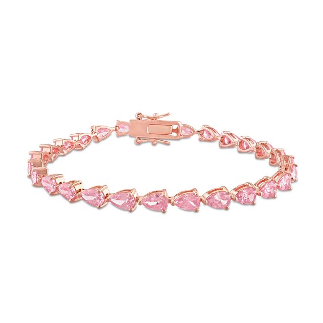 Pear-Shaped Pink Lab-Created Sapphire Tennis Bracelet in Sterling Silver with Rose Rhodium - 7.25"