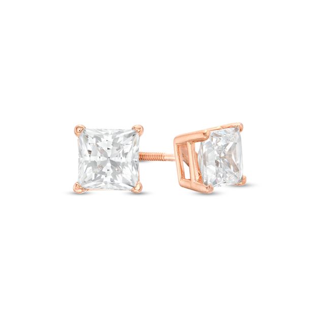 1-1/2 CT. T.w. Princess-Cut Diamond Solitaire Stud Earrings in 14K Rose Gold (J/I3)