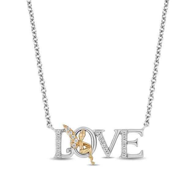 Enchanted Disney Tinker Bell 1/10 CT. T.w. Diamond "Love" Necklace in Sterling Silver and 10K Gold