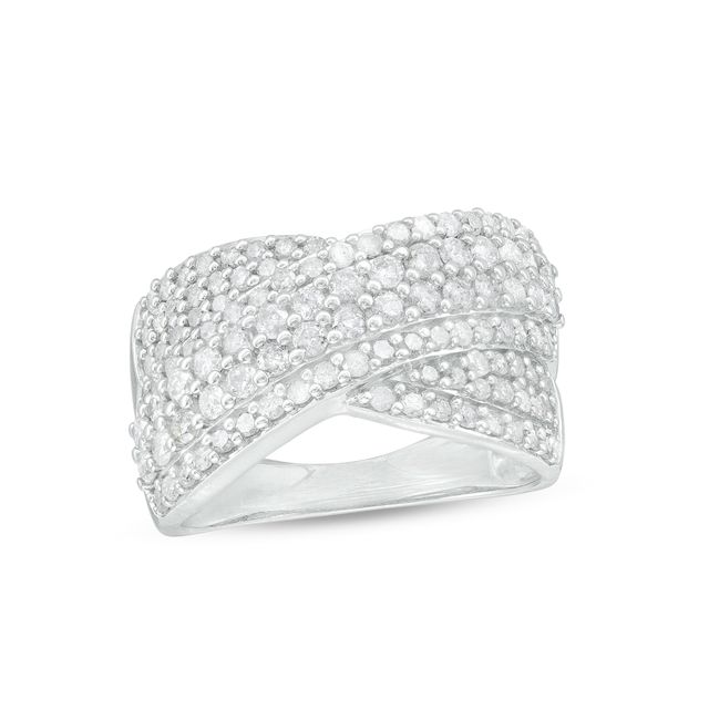 1-1/3 CT. T.w. Diamond Multi-Row Crossover Ring in 10K White Gold