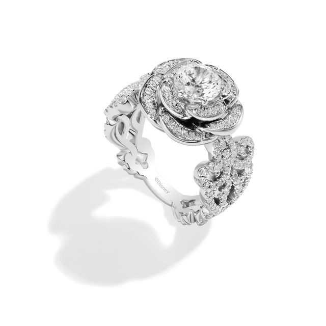 Enchanted Disney Ballroom Belle 2 CT. T.w. Diamond Frame Flower Engagement Ring in 14K White Gold