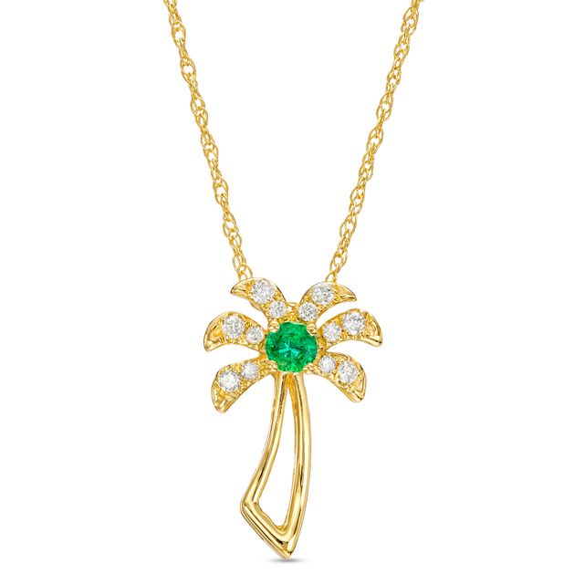 Emerald and 1/15 CT. T.w. Diamond Palm Tree Pendant in 10K Gold