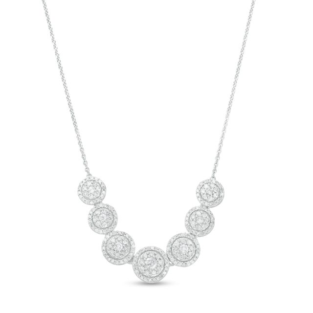 CT. T.w. Multi-Diamond Frame Seven Circle Graduated Necklace in 10K White Gold