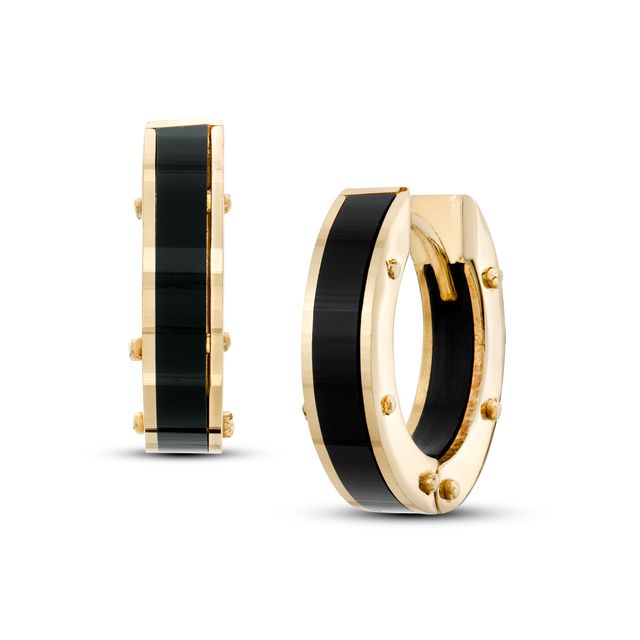 Men's 2.5mm Black Enamel Huggie Hoop Earrings in 10K Gold