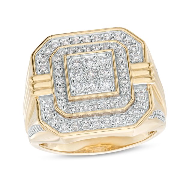 Men's 1 CT. T.w. Square Multi-Diamond Double Octagon Frame Ring in 10K Gold