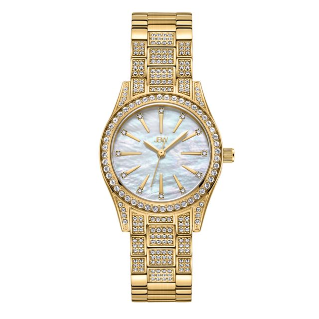 Ladies' JBW Cristal Spectra Diamond and Crystal Accent 18K Gold Plate Watch with Mother-of-Pearl Dial (Model: J6392A)