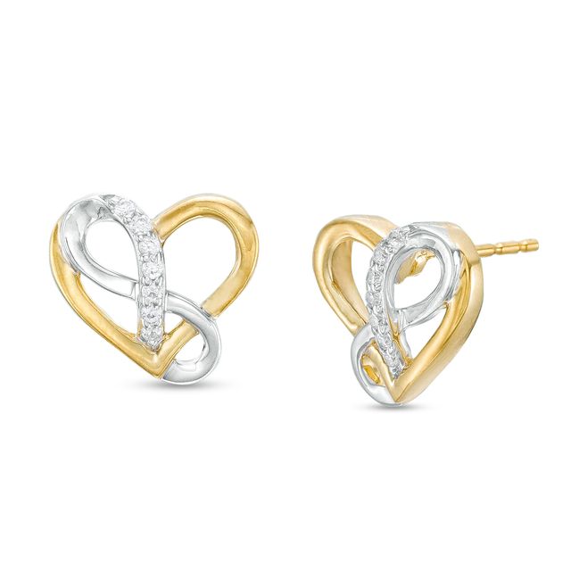 1/10 CT. T.w. Diamond Infinity Heart Interlocking Stud Earrings in Sterling Silver and 14K Gold Plate