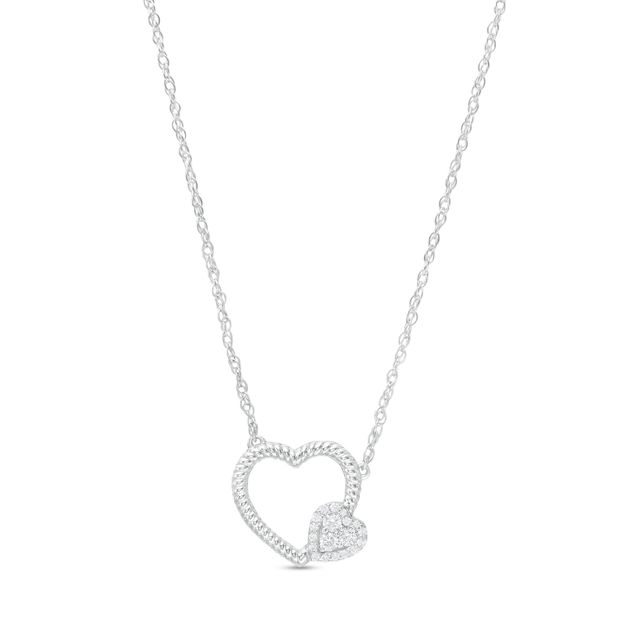 1/8 CT. T.W Diamond Double Heart Necklace in Sterling Silver