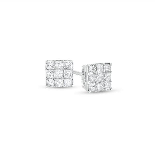 1/2 CT. T.w. Princess-Cut Multi-Diamond Stud Earrings in 10K White Gold