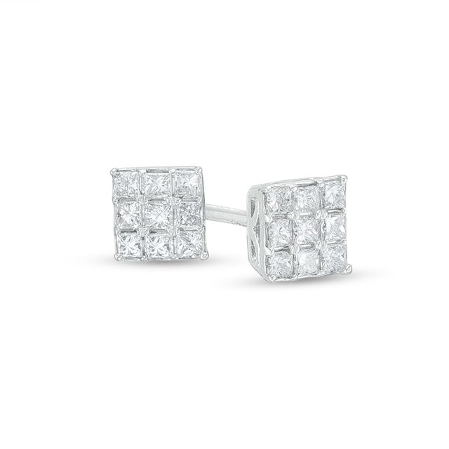 1/4 CT. T.w. Princess-Cut Multi-Diamond Stud Earrings in 10K White Gold