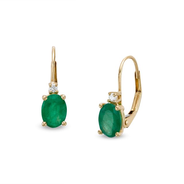 Oval Emerald and 1/20 CT. T.w. Diamond Drop Earrings in 10K Gold