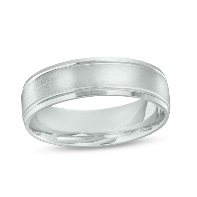 Men's 6.0mm Brushed Center Wedding Band in Platinum - Size 10