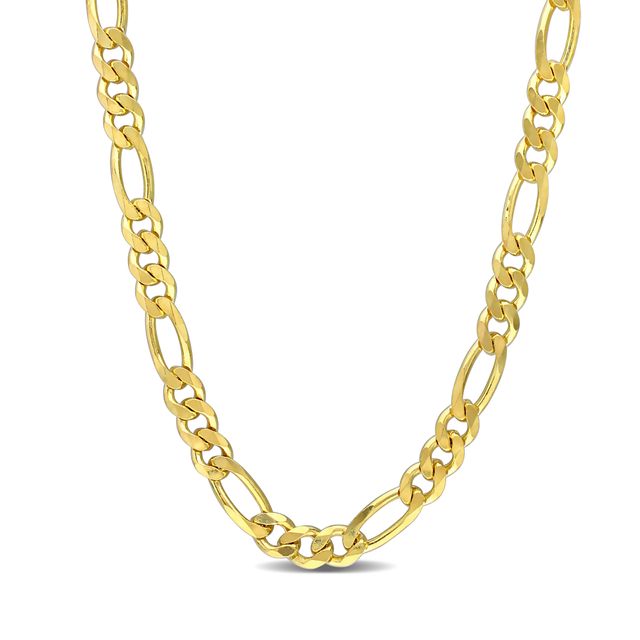 5.5mm Figaro Chain Necklace in Sterling Silver with Yellow Rhodium - 24"