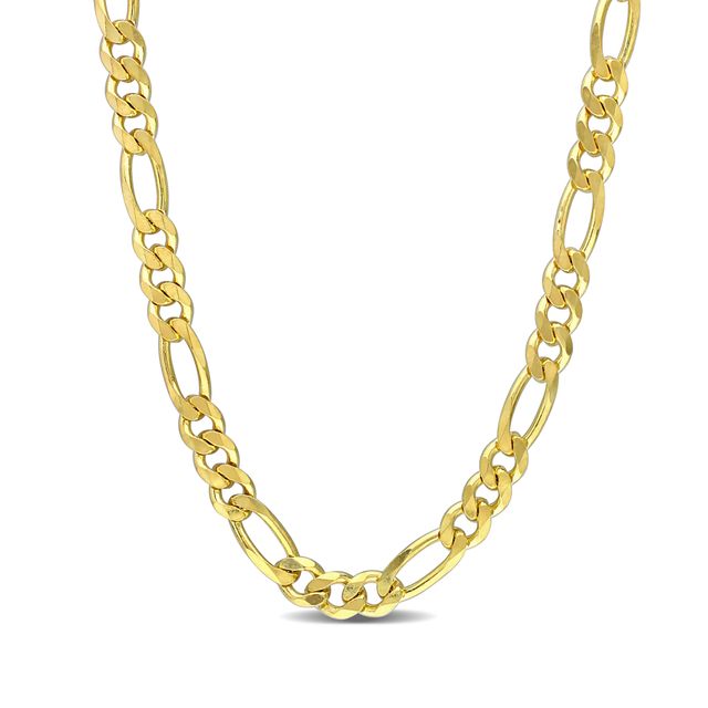 5.5mm Figaro Chain Necklace in Sterling Silver with Yellow Rhodium - 20"
