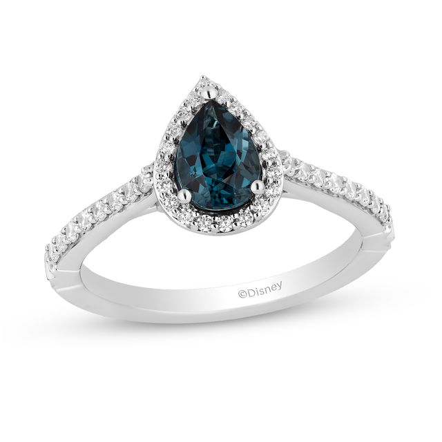 Enchanted Disney Cinderella Pear-Shaped London Blue Topaz and 1/3 CT. T.w. Diamond Engagement Ring in 14K White Gold