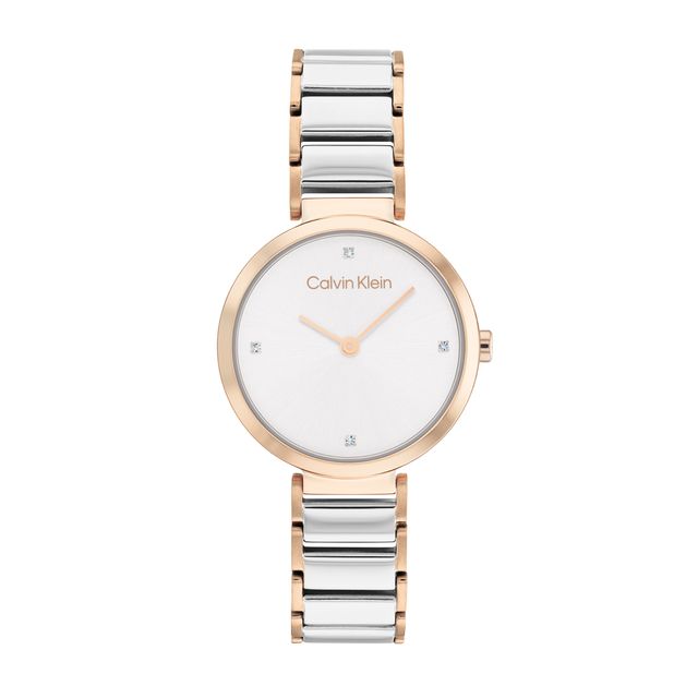 Ladies' Calvin Klein Crystal Accent Two-Tone IP Watch with White Dial (Model: 25200139)