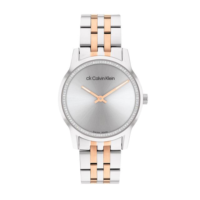 Ladies' Calvin Klein Crystal Accent Two-Tone IP Watch with Grey Dial (Model: 25000020)