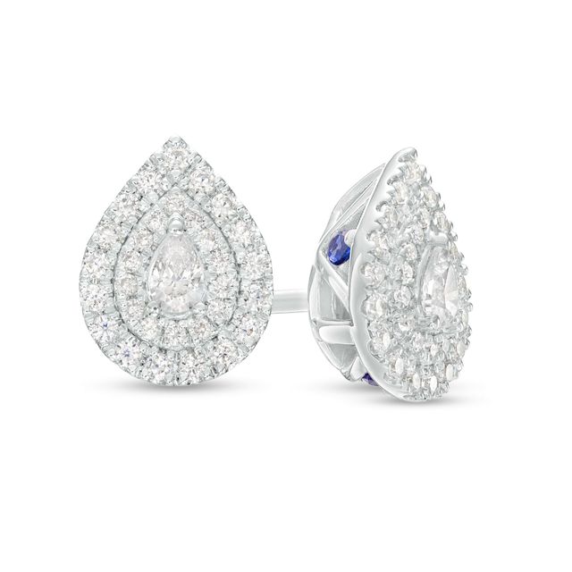 Vera Wang Love Collection 1/3 CT. T.w. Pear-Shaped Diamond Double Frame Stud Earrings in 10K White Gold