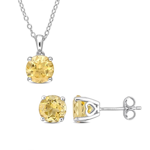 7.0mm Citrine Solitaire Pendant and Stud Earrings Set in Sterling Silver